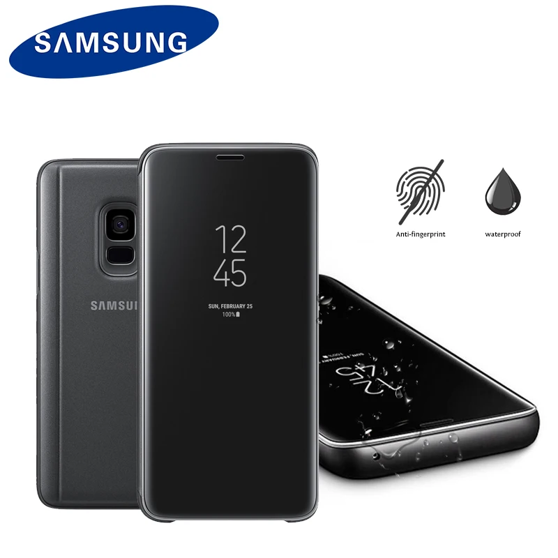 Оригинальный зеркальный Чехол samsung S9 для G960 Plus G965 прозрачный вид смарт-кожаный