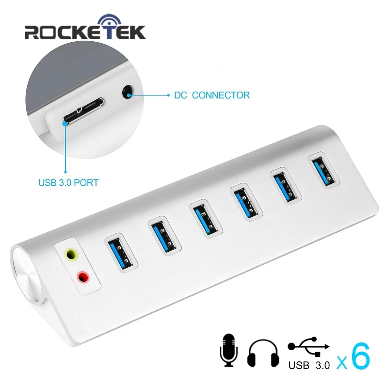 

Rocketek multi usb 3.0 hub 6 port splitter with Power adapter External Stereo Sound for MacBook Air computer laptop accessories