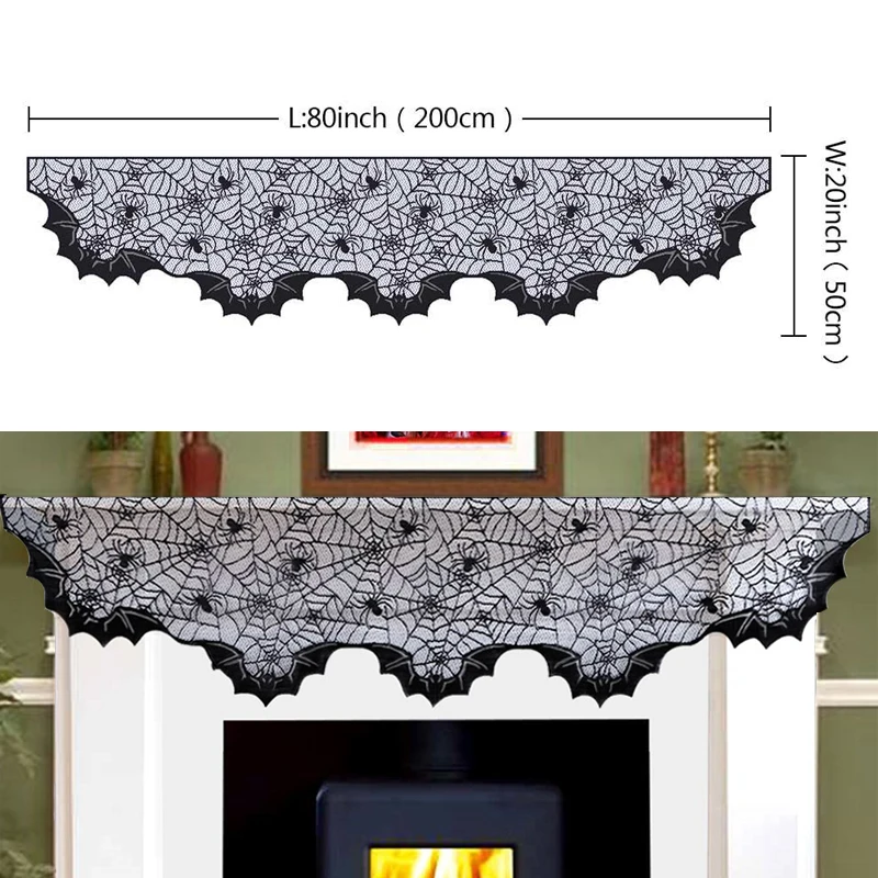 Украшение на Хэллоуин, кружевная скатерть с паутиной, каминная полка, шарф, черные скатерти для дома, вечерние принадлежности