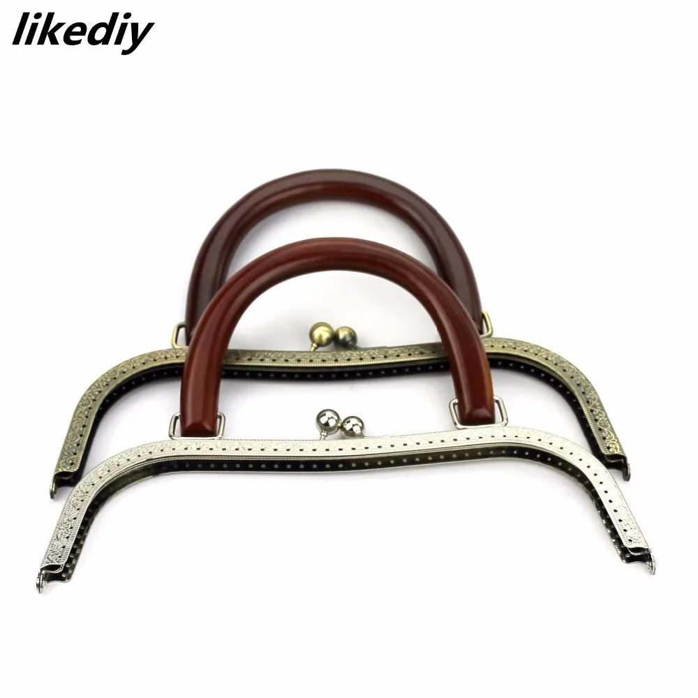

2 pcs/lot 27 cm Antique Bronze Silver big size M shaped wood handle Metal Purse Frame High Quality for DIY Bag Accessorie