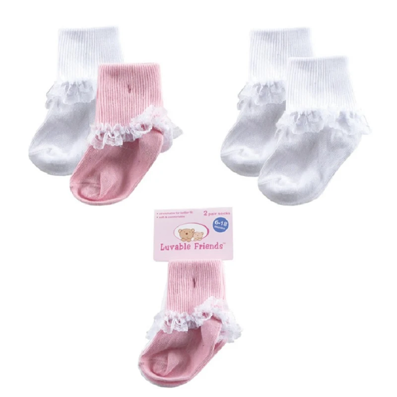 2 PairsLot 2017 Cheap Price Ribbed Cuff Princess Baby Girl Sock White Baby Socks Fashion 0-36 M