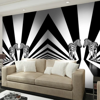 

Black and white zebra creative personality living room bedroom wallpaper backdrop animal wallpaper mural custom mold wall coveri