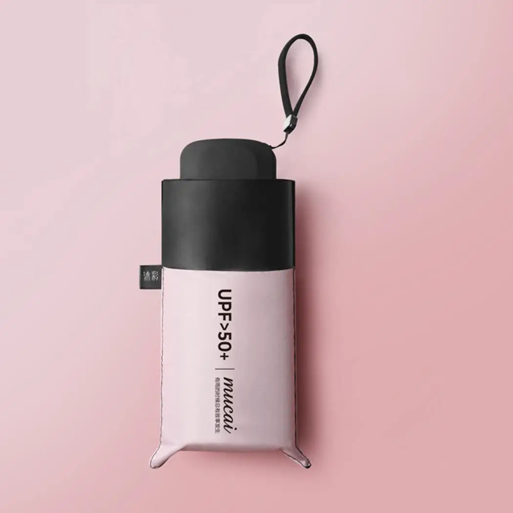 pink Пять складных солнцезащитных очков с черным покрытием, УФ буквы, уличный зонт для взрослых, 17,5 см/6,9 дюйма, ручной зонтик - Цвет: pink