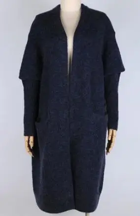 dark blue add long Мохер шерсть нейлон смешанной вязки Женская мода Средний длинный кардиган, свитер пальто XS-M 7 цветов - Цвет: dark blue add long