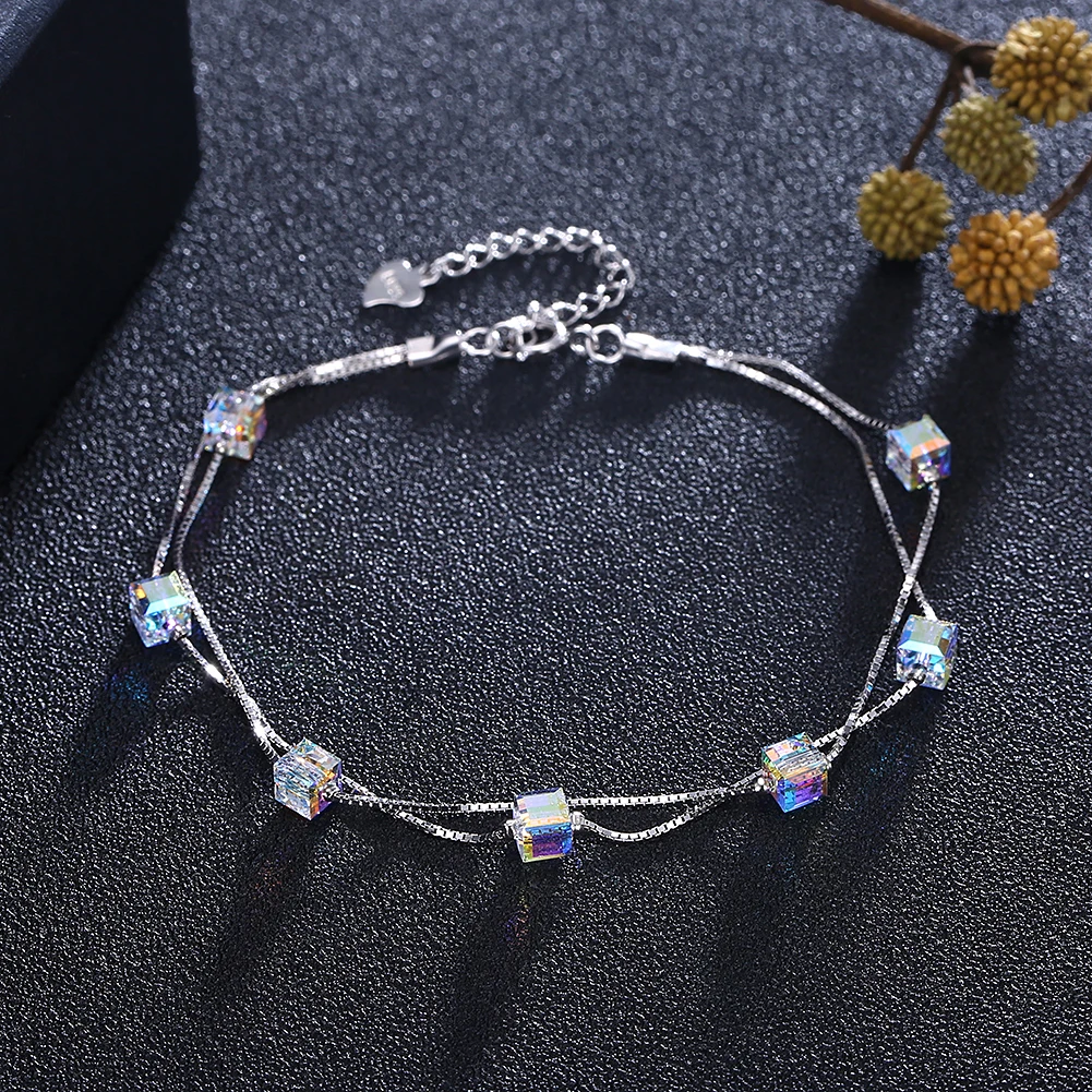 Браслет женский из серебра 925 пробы с кристаллами Swarovski|Браслеты шармами| |