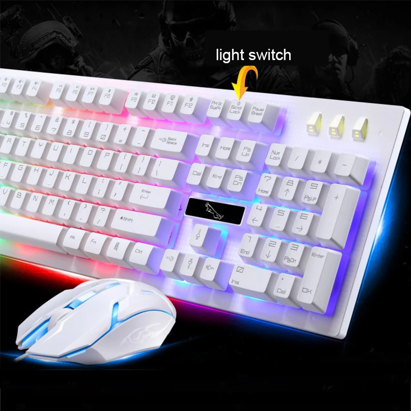 Goede PARASOLANT Wired USB PC Gamer Schorsing Mechanische Feel Toetsenbord En Muis Set Foto elektrische Laptop Computer Backlit Toetsenbord