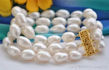 

Z5865 3row 8" 14mm white rice FRESHWATER CULTURED pearl bracelet