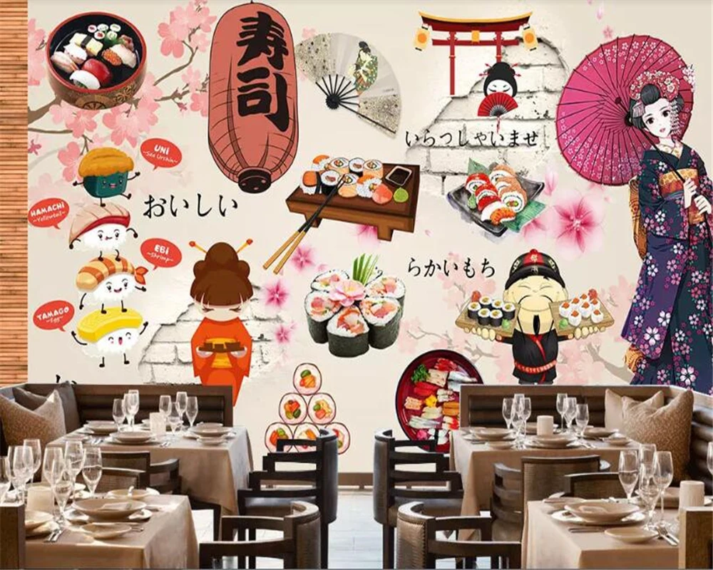 

beibehang 3d wallpaper Japanese food sushi restaurant catering tooling wall mural background wall wallpapers for living room