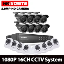 HKIXDISTE дома HD 16CH AHD 1080 P DVR комплект видеонаблюдения Видео система 8 шт. 2.0MP открытый+ 8 шт. купол крытый камеры безопасности набор 16-канальный