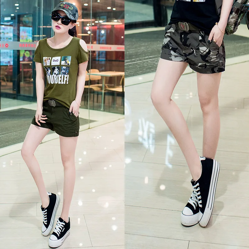 Fashion Womens Summer Cargo Shorts Military Casual Army Green Mid Waist