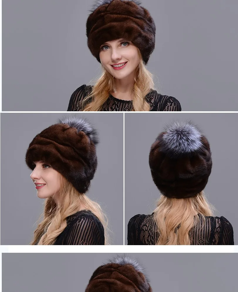 Новинка года, стильное круглая шляпа integrated реального норки с меховым помпоном что делает женщину любимая шляпа мягкий коричневый Зимние Теплые Hat