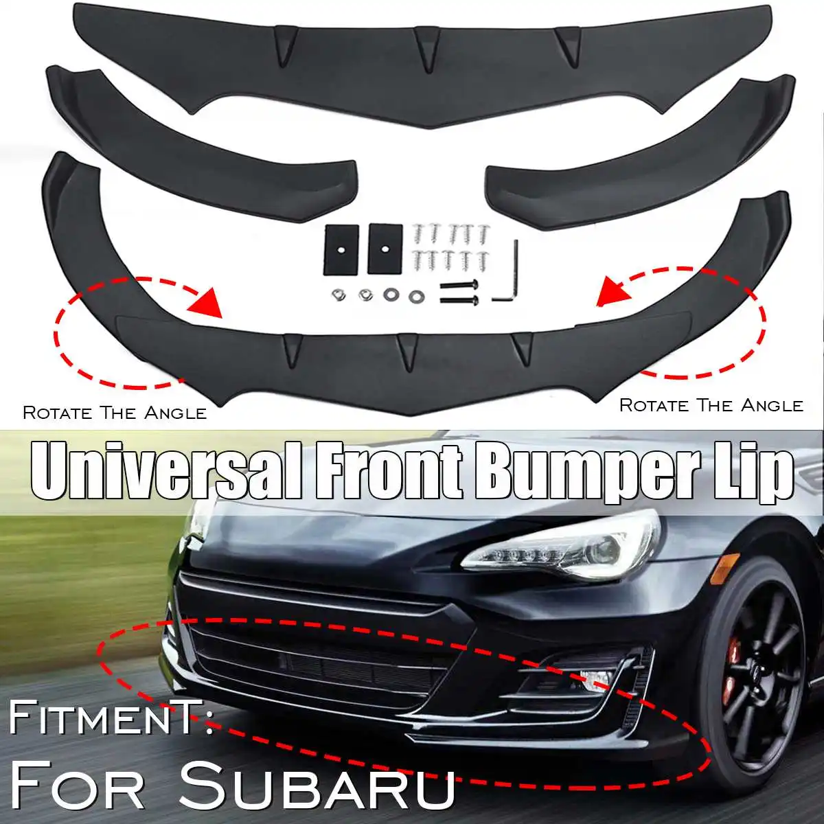 

Universal Matte Black 3Pcs Car Front Lip Spoiler Chin Bumper Body Kit Rotate Angle For Honda for Civic for BMW for Audi for Benz