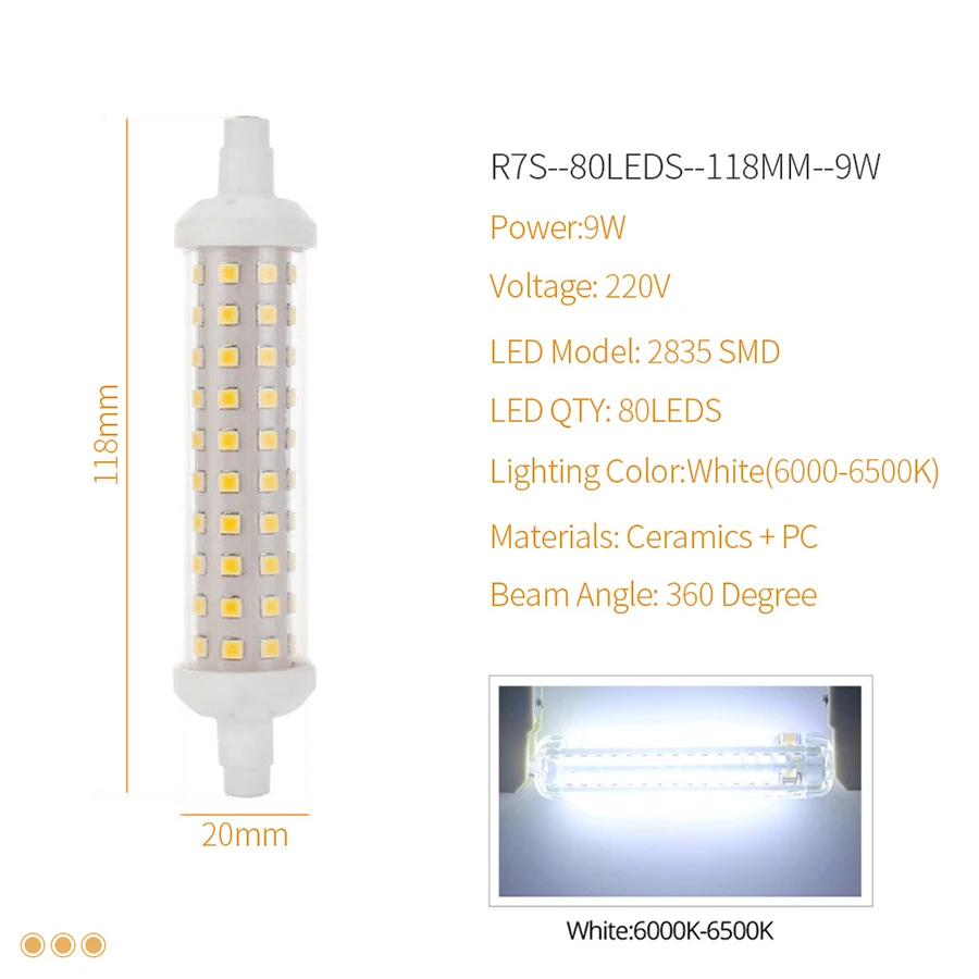 R7S светодиодный светильник для кукурузы 6 Вт 9 Вт 12 Вт 78 мм 118 мм 135 мм SMD 2835 Замена светодиодный Галогеновый свет пятна прожектор лампа