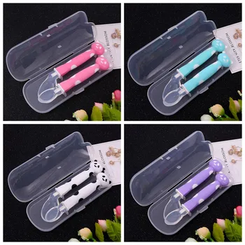 

2Pcs Baby Soft Silicone Feeding Spoon Baby Spoon Safety Tableware Infant Learning Spoons with 1Pcs Carry Box HOT