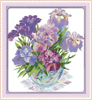 

Beautiflu Purple iris Printed Canvas DMC Counted Cross Stitch Kits printed Cross-stitch set Embroidery Needlework