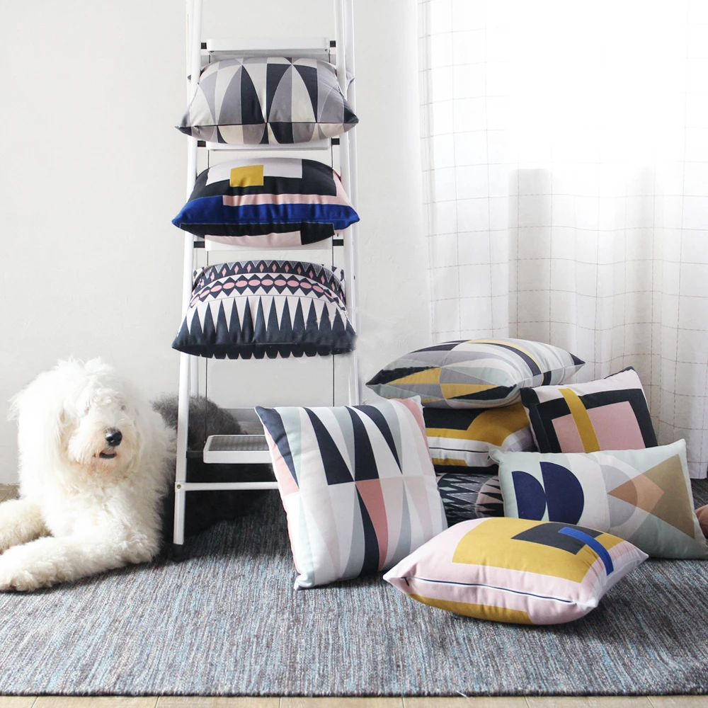 

Lumbar Pillow American Denmark design Nordic back sofa bed Cushion striped plaid geometric Throw Pillow decorative French chic