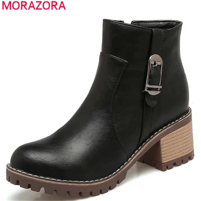 

MORAZORA 2020 large size 33-43 new fashion ankle boots for women round toe zip short plush winter boots square heels shoes woman