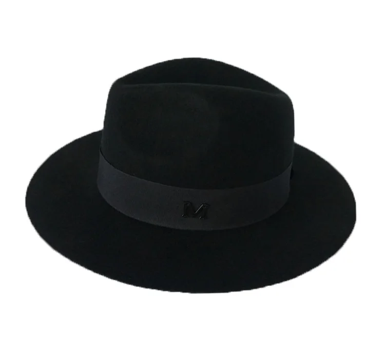 

New arrival fedoras spring and summer british style woolen fedoras star women's hat,black Metal logo