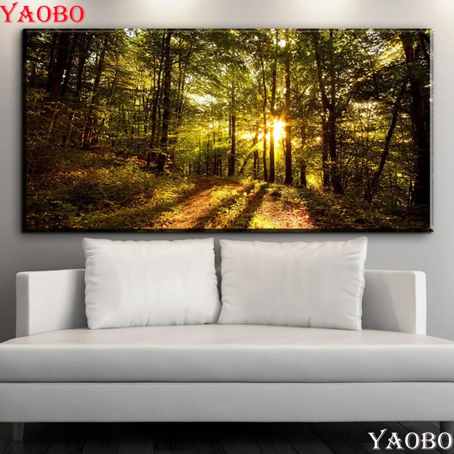 DIY Алмазная картина Sunrise forest Вышивка крестом полностью квадратная Круглая