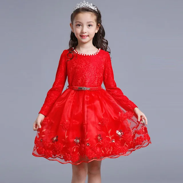 2018 New Dresses For Girls Lace Long Sleeve Children Dress Ball Gown