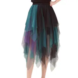 Нерегулярные летняя юбка Для женщин Мода 2017 г. подол сетки несколько слоев юбка-пачка пляжная юбка бальное платье женские