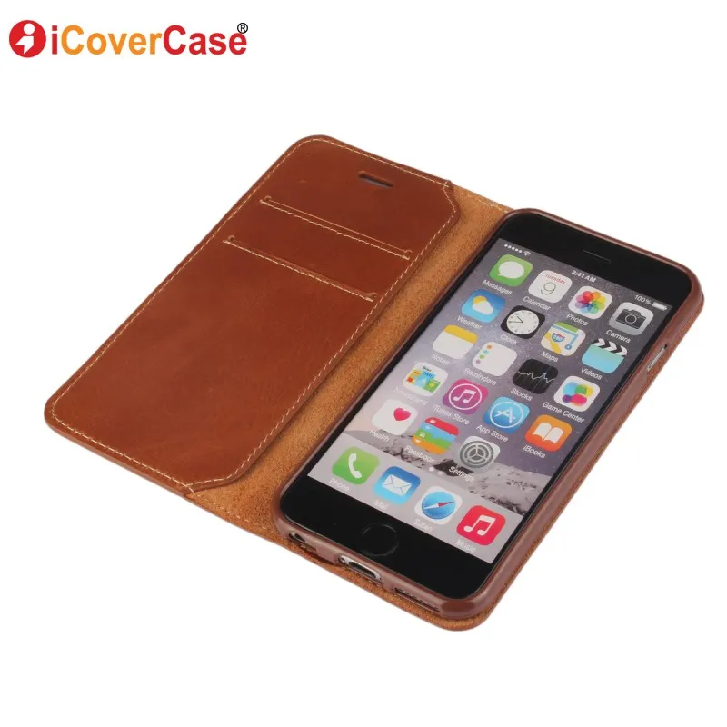 Genuine Leather Case for iPhone 6s Cover Wallet Coque for iPhone 5 5S SE 6 6S