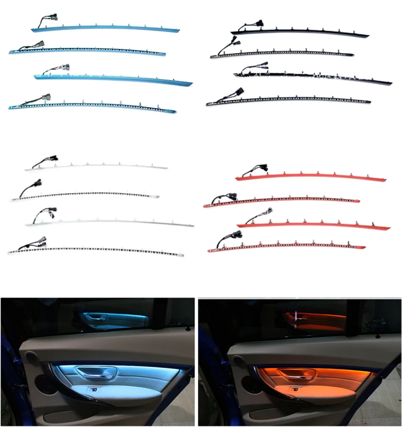 

Four Interior Doors Panel LED Decorative Trims Lights With Blue And Orange Colors Atmosphere Lights For BMW 3 Series F30 12-18