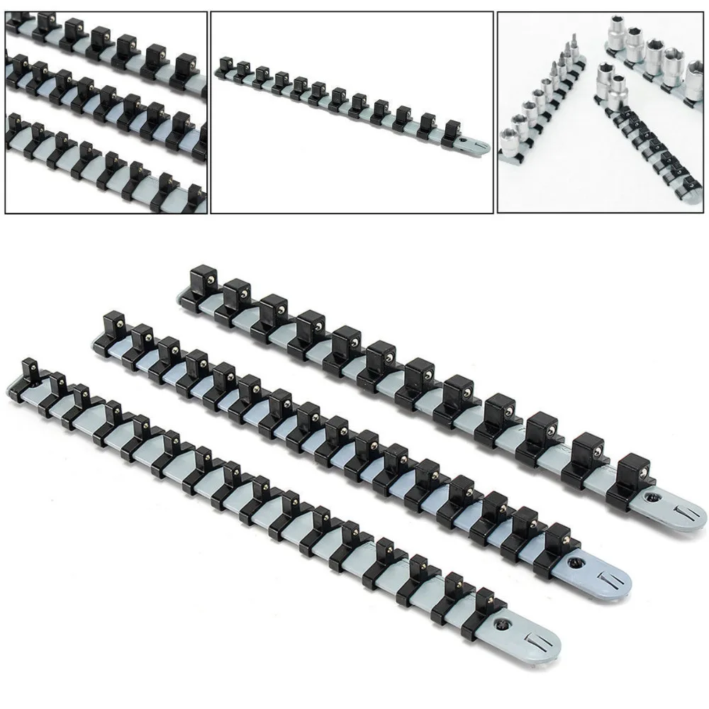 

1/4" 3/8" 1/2" 3Pcs Socket Tray Rail Rack Holder Storage Organizer Shelf Stand