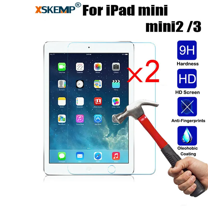 

XSKEMP 2Pcs/Lot 9H Tempered Glass For Apple iPad mini 2 3 7.9 inch Screen Protector Hard Cover Tablet Real Tempered Glass Film