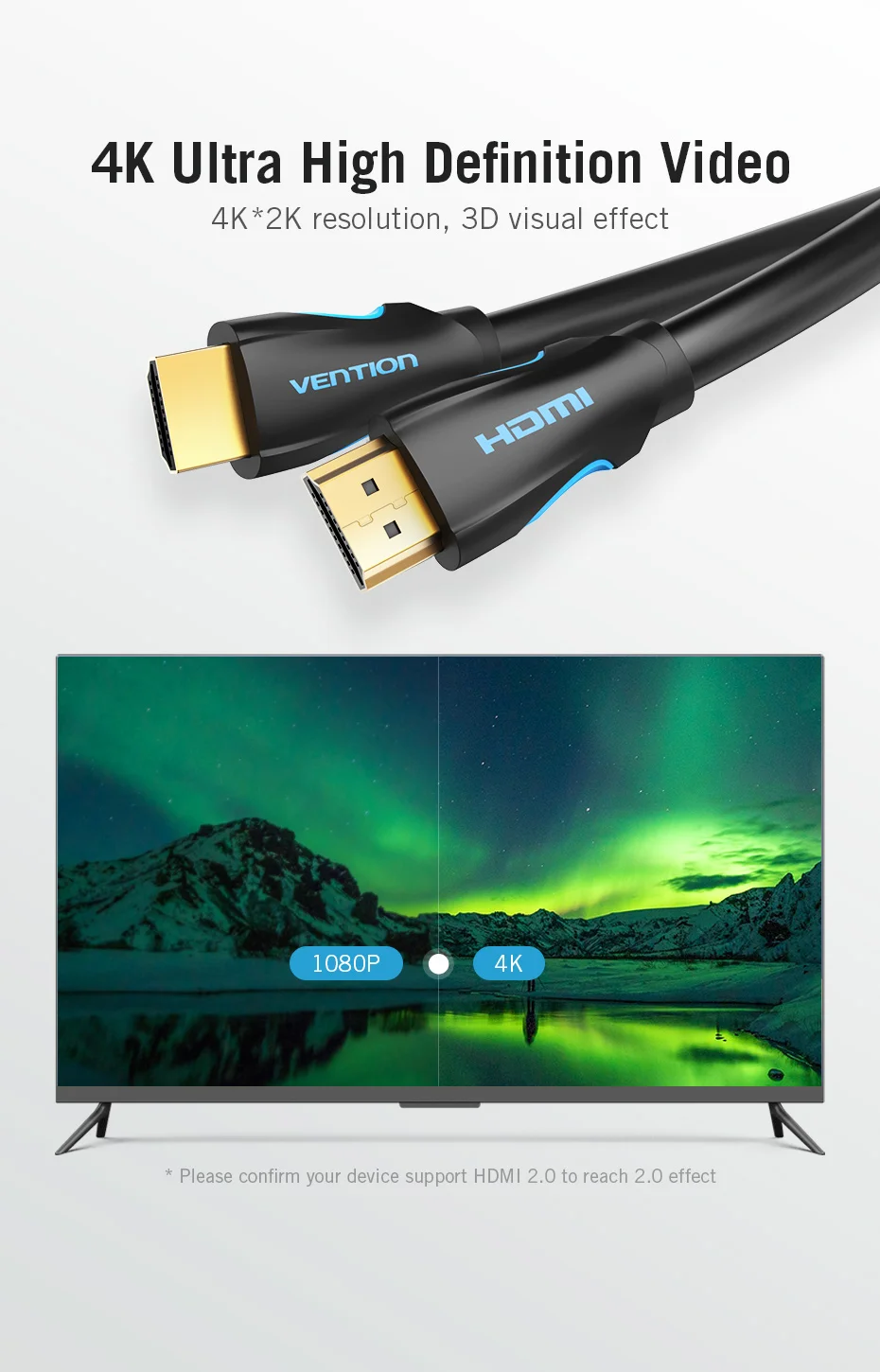 Vention HDMI кабель 4K HDMI к HDMI 2,0 позолоченный Соединительный кабель для разветвителя Переключатель HDMI кабель для HDTV lcd PS3 4 Pro 10 м 15 м