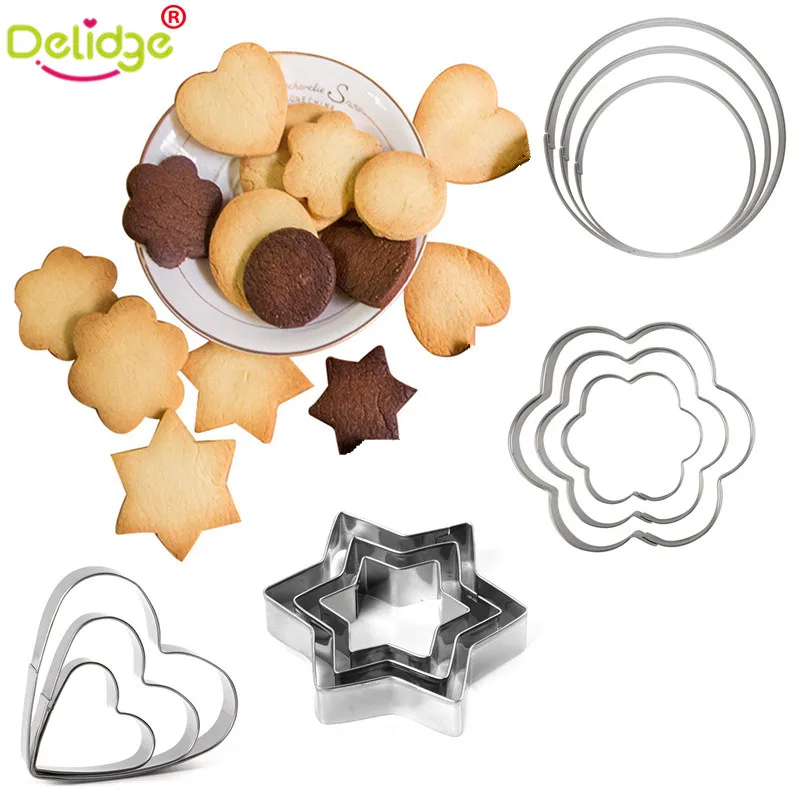 Delidge 3 pcs/set Cute Shape Cookie Molds Stainless Steel Star Heart Flower Round Cutter DIY Cake Egg Frying Mould | Дом и сад