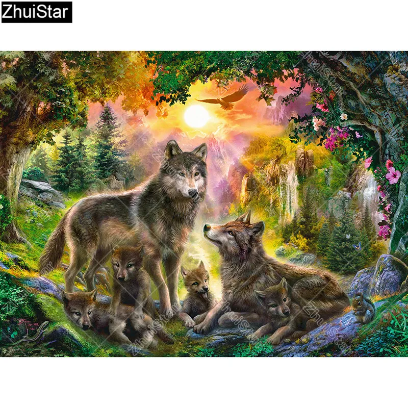 

Zhui Star Full Square Drill 5D DIY Diamond Painting "Little wolf family" 3D Embroidery Cross Stitch Rhinestone Mosaic Decor HYY