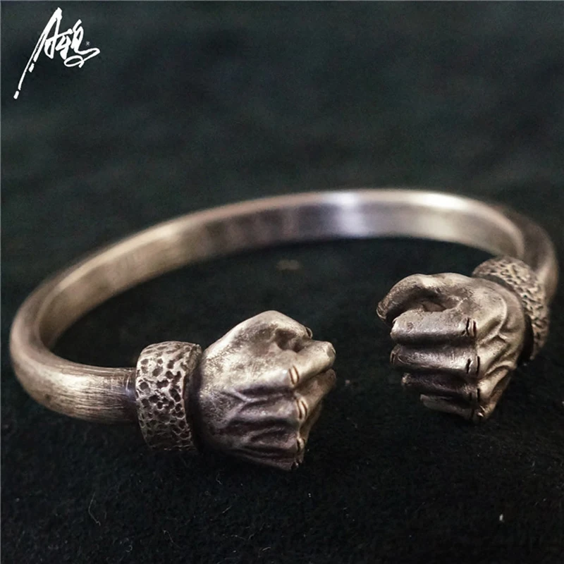 

925 Sterling Silver Bracelet Customize Manual Handmade Men And Women Vintage Bangle Power Fist Counterpart Dark Pioneer