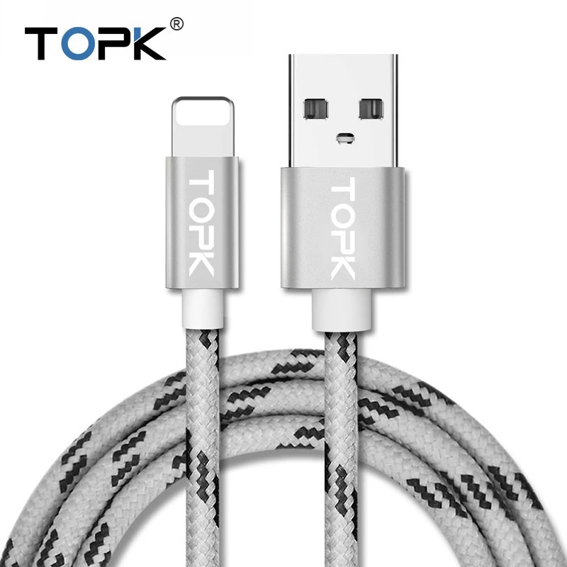 

TOPK 2.1A USB Cable, Nylon Braided Data Sync Fast Charging For 8-Pin Phone Cable for iphone X Xs Max 8 8 Plus 7 6 6s 5