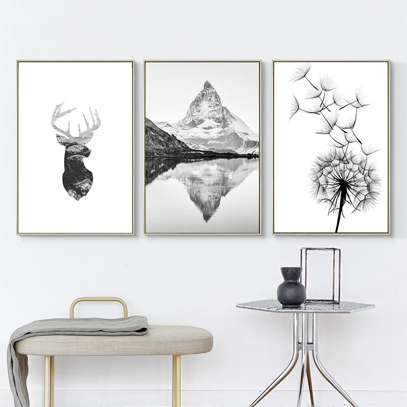 

Mountain Poster Black And White Pictures Dandelion Posters And Prints Abstract Painting Wall Art Canvas Painting Quadro Unframed