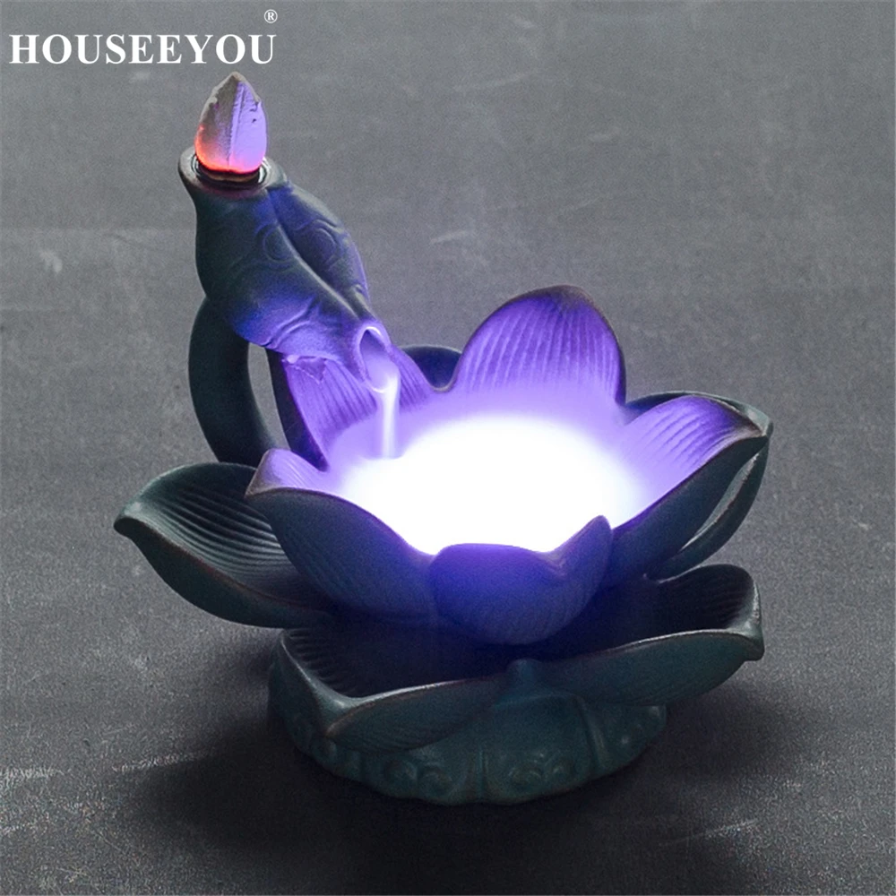Led Lighting Lotus Backflow Incense Holder Porcelain Incense Burner Aroma Smoke Meditation Yoga Prayer Use - Incense Burners - AliExpress