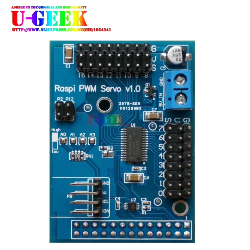 

UGEEK Raspberry Pi PWM Servo Extension Board/Shield, support 16 Channel Servo, support up to 256 Servo