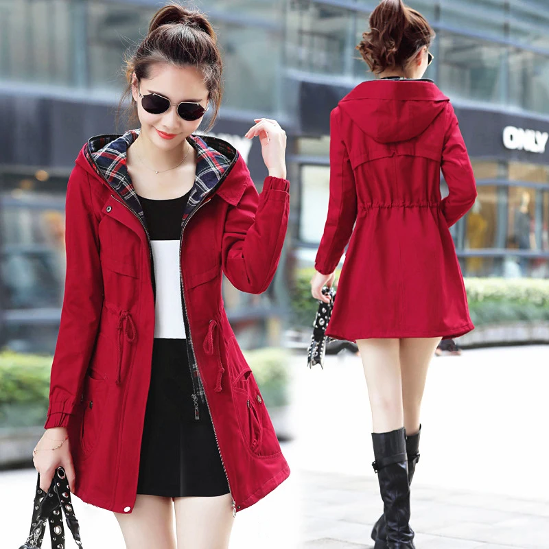 

Women's authentic autumn coat women's long section spring new style waist was thin wild windbreaker large size women's shirt