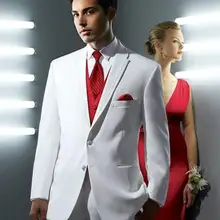 Мода стиль две кнопки Белый Жених Смокинги друзей жениха Мужские свадебные костюмы для выпускного вечера Жених(куртка+ брюки+ жилет+ галстук) K: 529