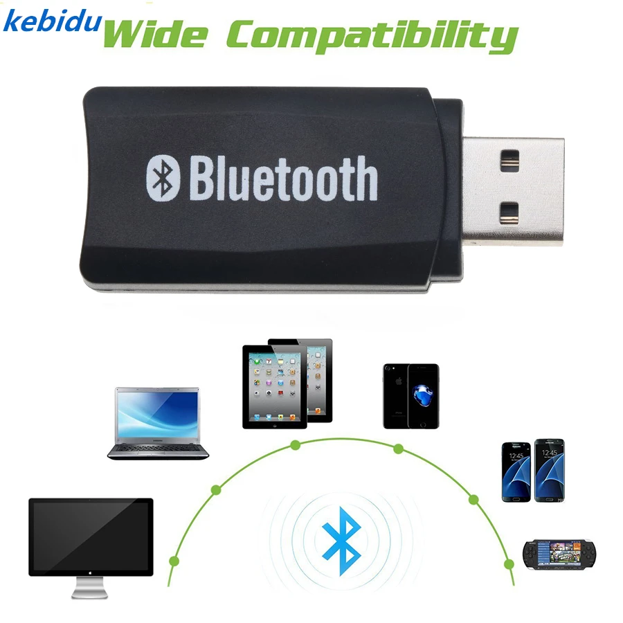 

kebidu Wireless Bluetooth 5.0 USB Receiver Adapter Dongle AUX with 3.5mm Audio Cable Handsfree Speaker Headphone for Car Kit Hot