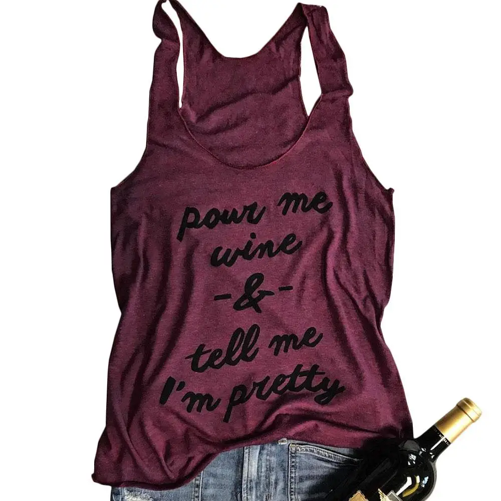 Buy Tank Tops Women Sleeveless O Neck Pour Me Wine