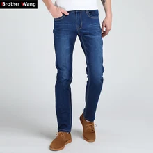 Мужские узкие джинсы Brother Wang, модные, эластичные, однотонные, брендовые, повседневные, обтягивающие джинсы