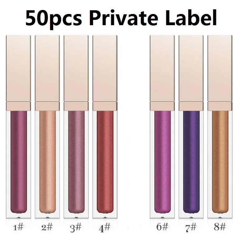 50pcs Private Label 7 цветов оптом антипригарный металлический блеск для губ жемчуг водонепроницаемый жидкая помада Пигмент матовый Фирменная торговая марка косметики - Цвет: 50pcs Private Label