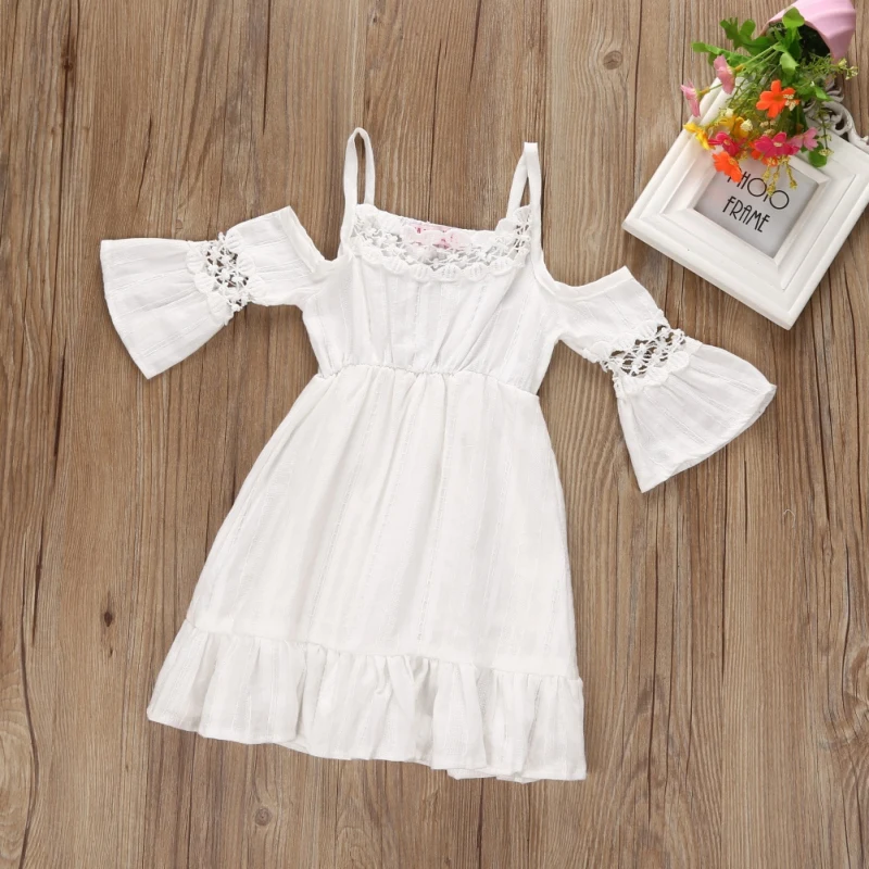 Baby Girls White Long Princess Dress Children Lace Clothes 2 7Y Kids