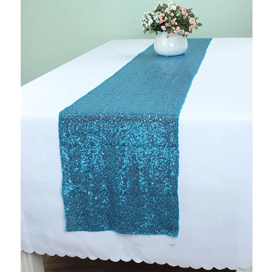 30 x 240 cm Teal Blue Glitz Sequin Table Runners For Wedding Event