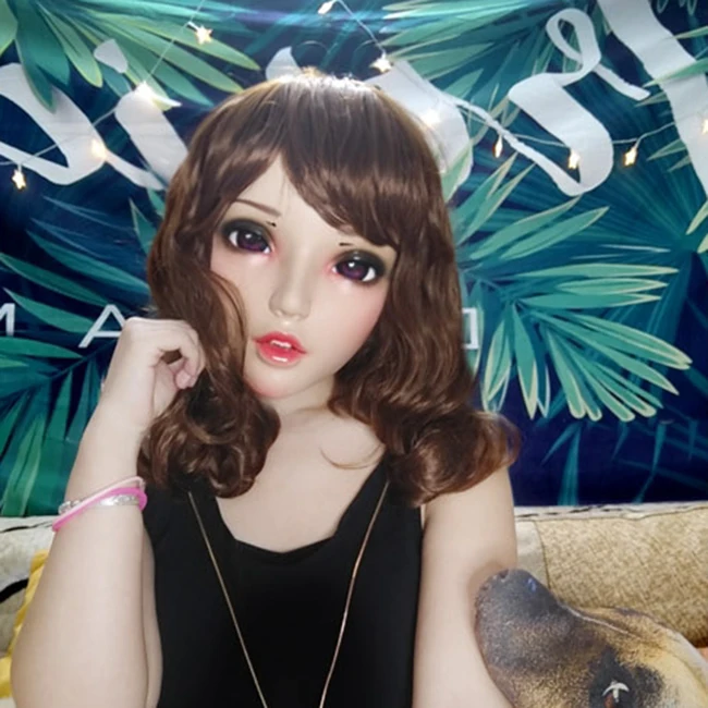 (Fu 05) Женская милая девочка резиновая полуголовая маска кигуруми с BJD глазами