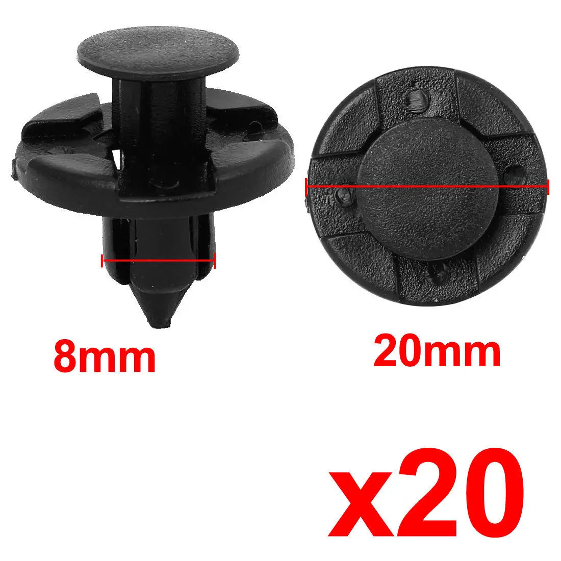 20pcs Black New Nylon 8mm Hole Rivet Fastener Bumper Mud Flaps Push Clips for   Car