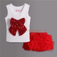 Best Selling Kids Girls 2 Piece Clothing Set Include White Bow Vest And Red Tulle Skirt  Children Clothes CS80921-1