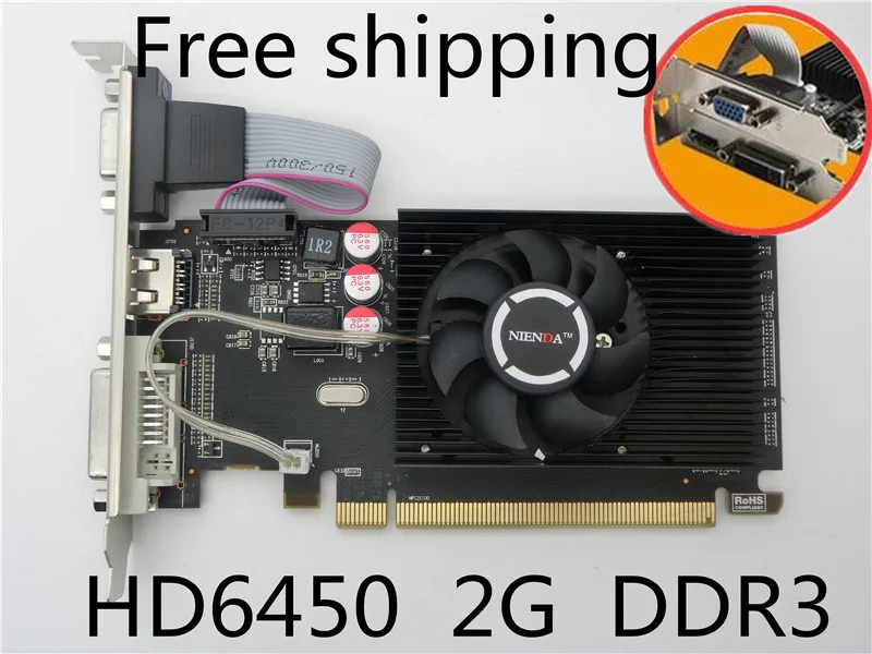 Free Shipping 100% New ATI HD6450 2G 2048m DDR3 half-height graphics card vga card knife card