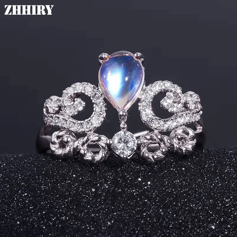 ZHHIRY Real Natural Moonstone Ring Solid 925 Sterling Silver For Woman Genuine Gemstone Rings Girl Fine Jewelry